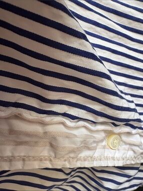 Navy, purple, burgundy & White Striped Button-Up Shirt by JOHNBULL. JAPAN.cttn